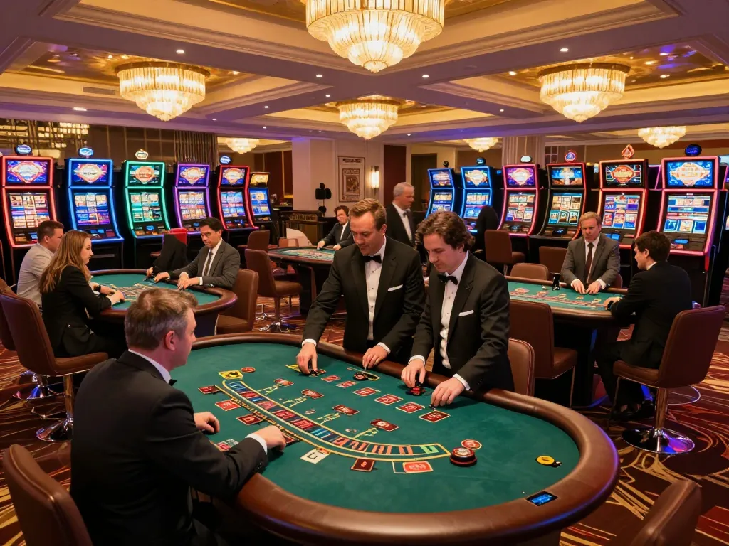 Players enjoying a lively game at RIKVIP casino, engaging with dealers in an upscale setting.