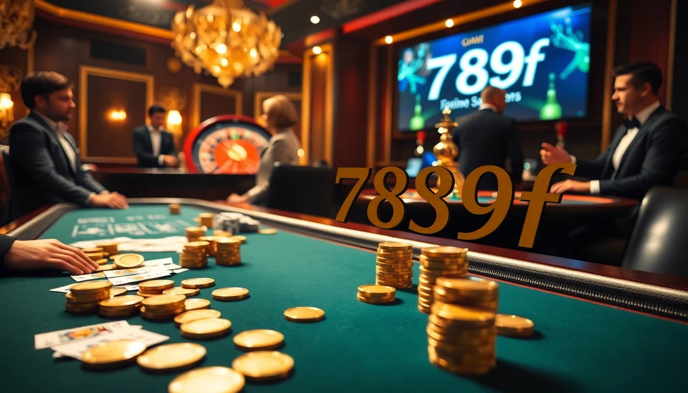Exciting poker action at a luxurious casino table showcasing 789f betting elements.