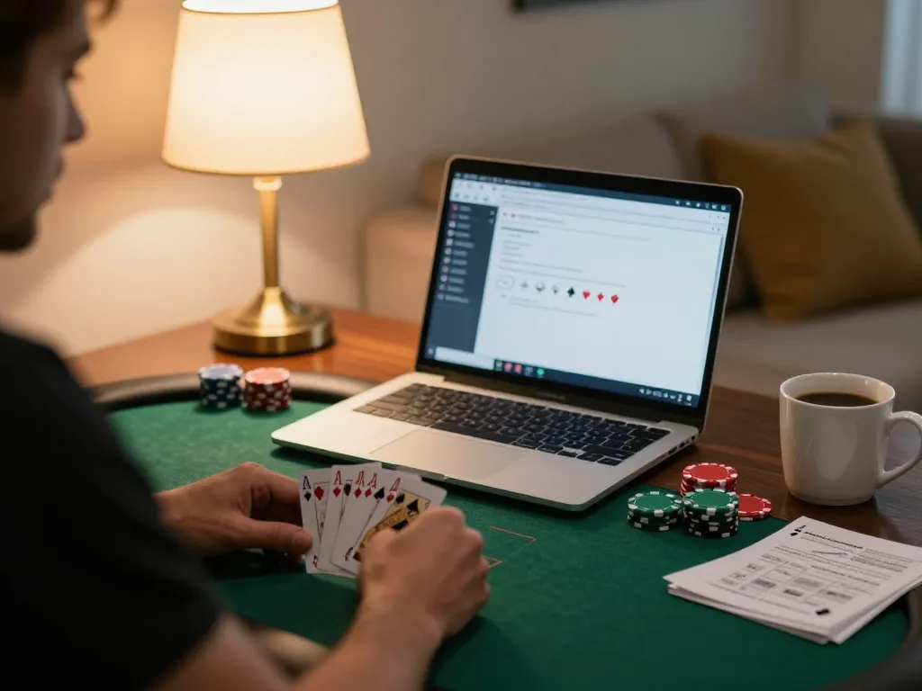 Player enjoying online poker on digitalwala platform with strategic notes on table