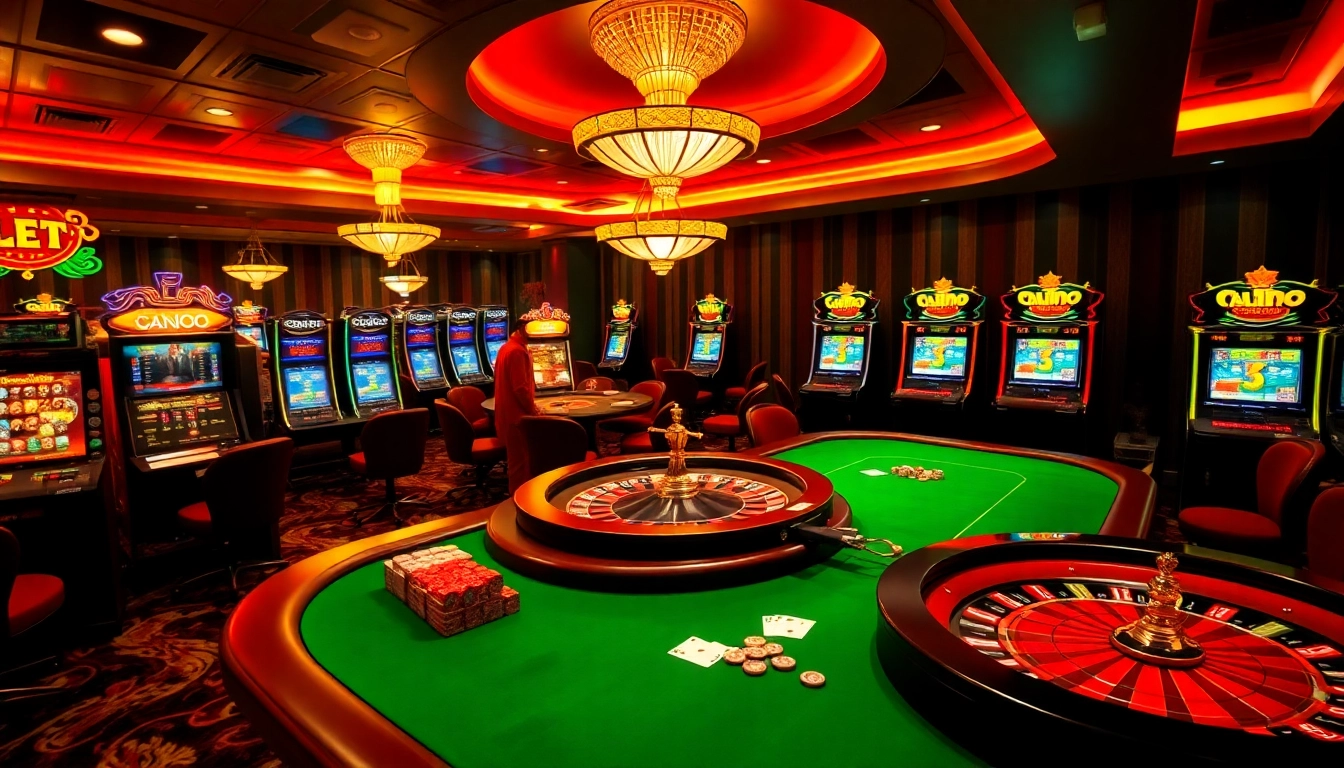 Experience the excitement of gambling at trang chủ hello88, showcasing luxurious casino tables and vibrant gaming.