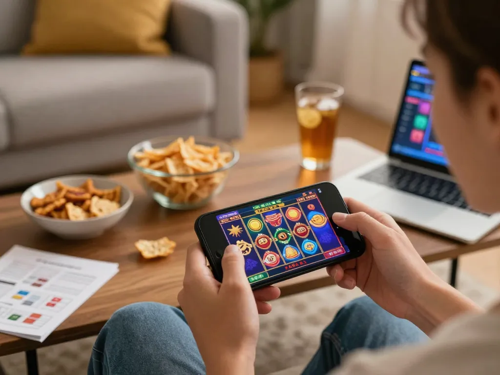 Engaging in online gaming with go88vn on a smartphone, displaying vibrant slot game interface.