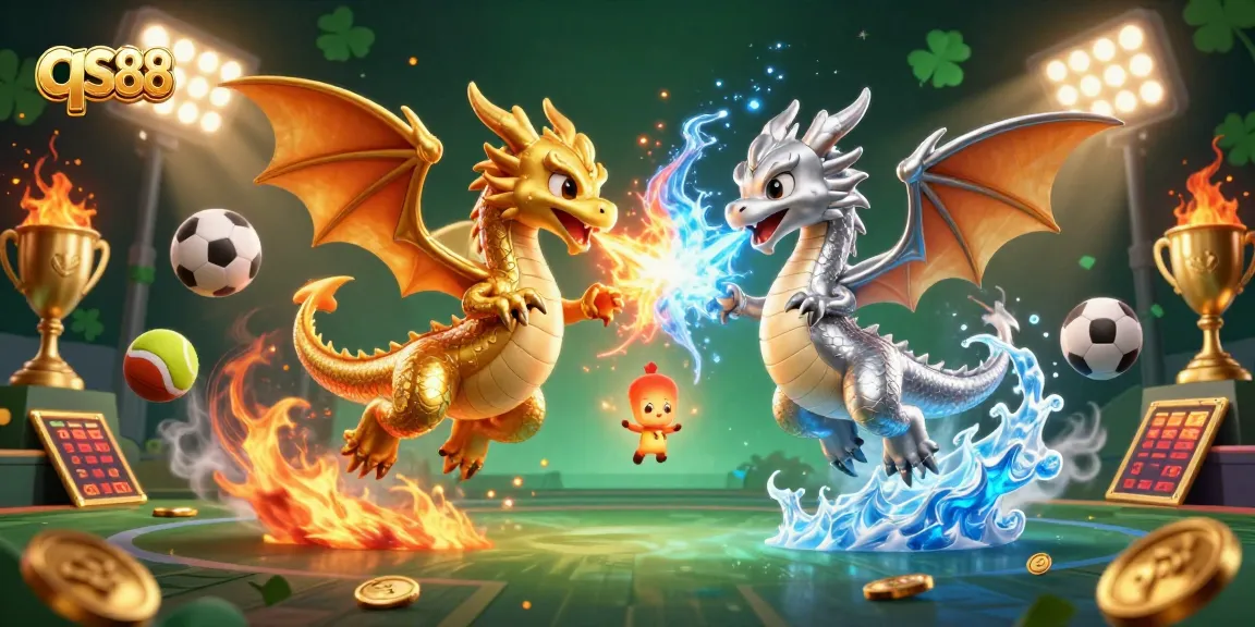 Experience the thrill of qs88 as twin dragons wield fire and ice amidst dynamic sports betting elements.