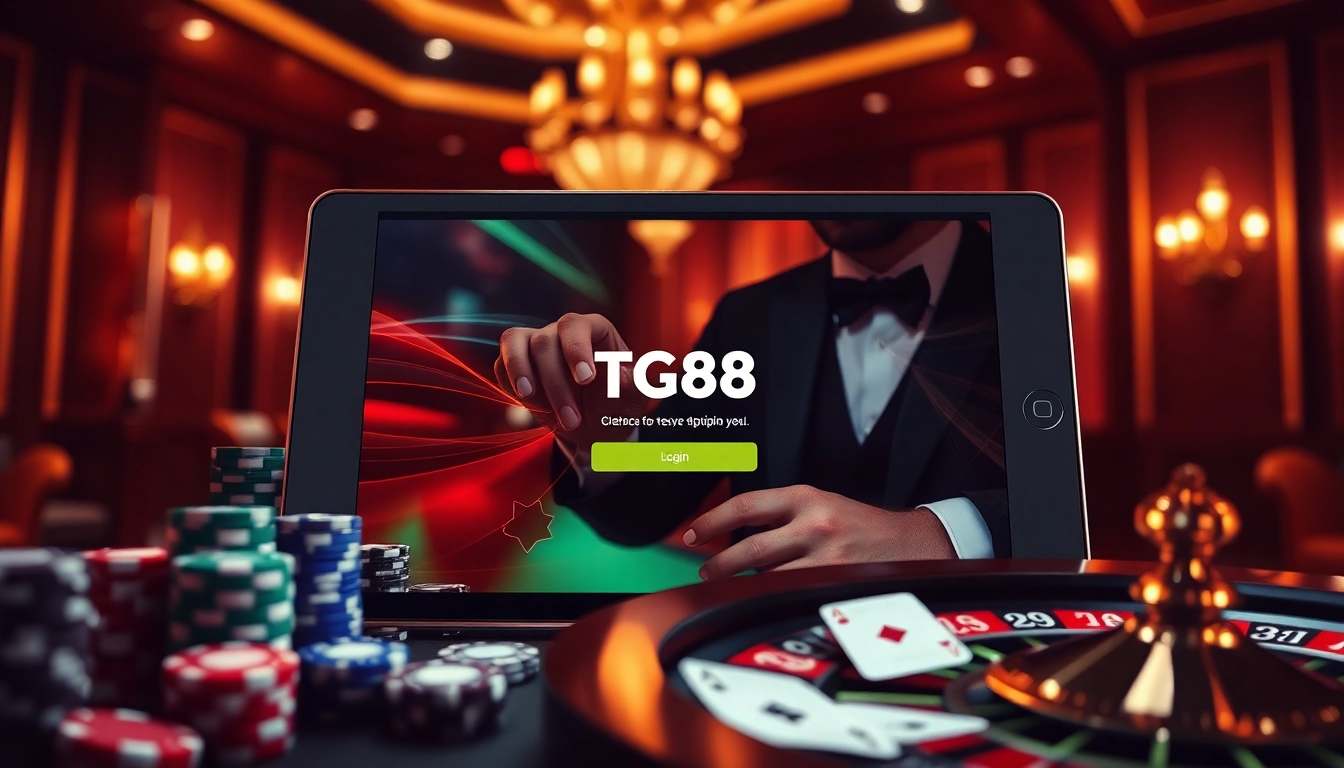 Players engaging in online gambling at TG88 đăng nhập with colorful chips and vibrant casino elements.