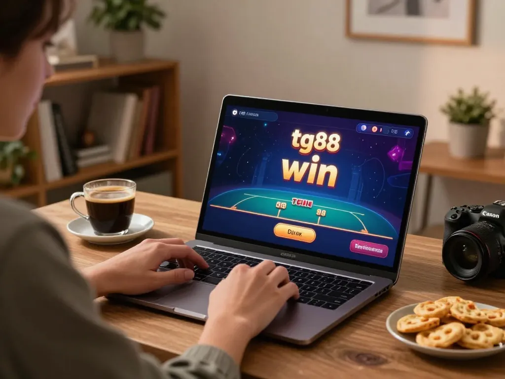 Engaging with tg88 win poker interface on a cozy home setup, enjoying drinks and snacks.