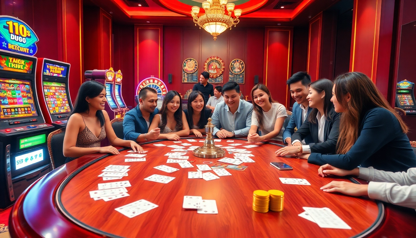 Players strategizing at trang chủ lu88 online casino table in a vibrant atmosphere.
