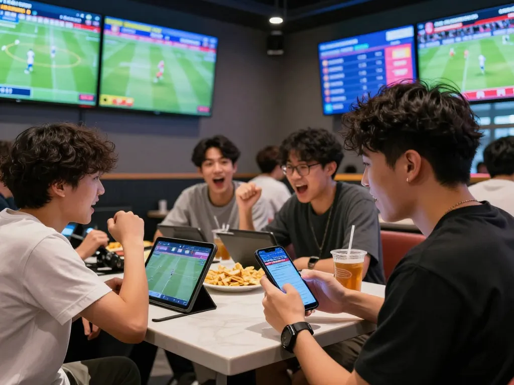 Engaging sports betting scene showcasing kèo nhà cái hôm nay with friends checking live odds in a modern lounge.