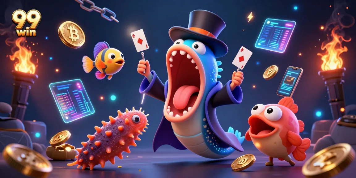 Experience thrilling card magic tricks with 99 win characters in a vibrant casino-themed scene.