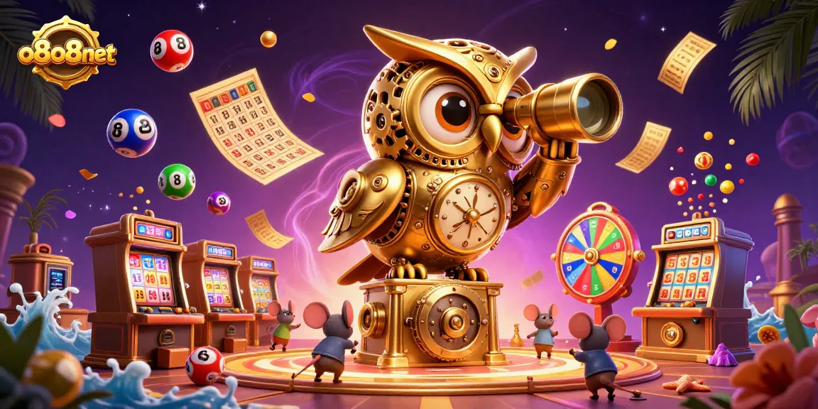 Experience vibrant gameplay dynamics at o8o8net with an engaging casino-themed 3D illustration featuring a clockwork owl.