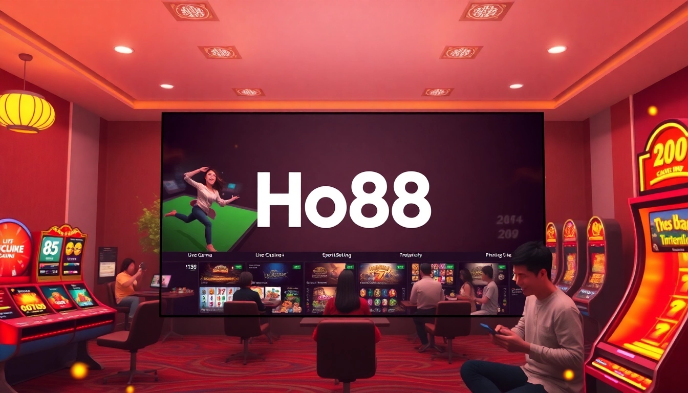 Ho88 online gaming platform interface showcasing vibrant slots and live casino elements.