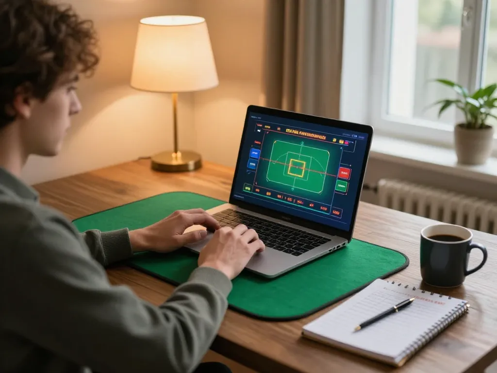 Enjoying gaming at home with okking1 on a laptop, featuring a cozy atmosphere and betting strategies.