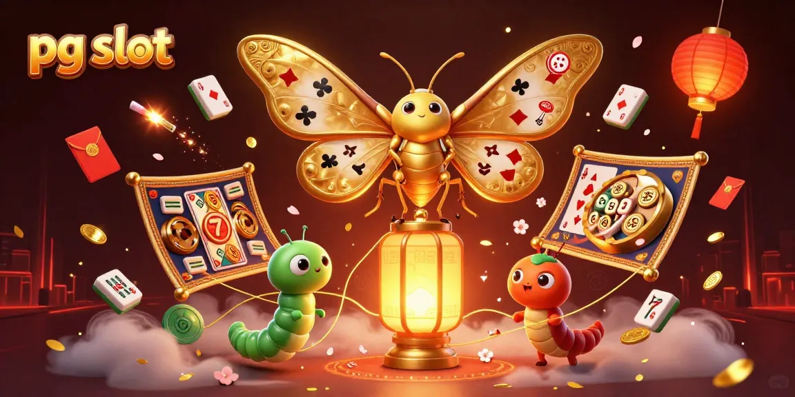 Experience thrilling pg slot action with golden moths and festive casino elements.