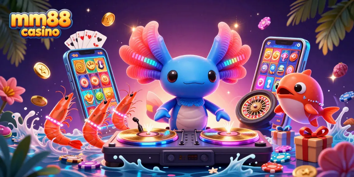 Experience the vibrant mm88 casino scene with a DJ and dynamic gaming elements.
