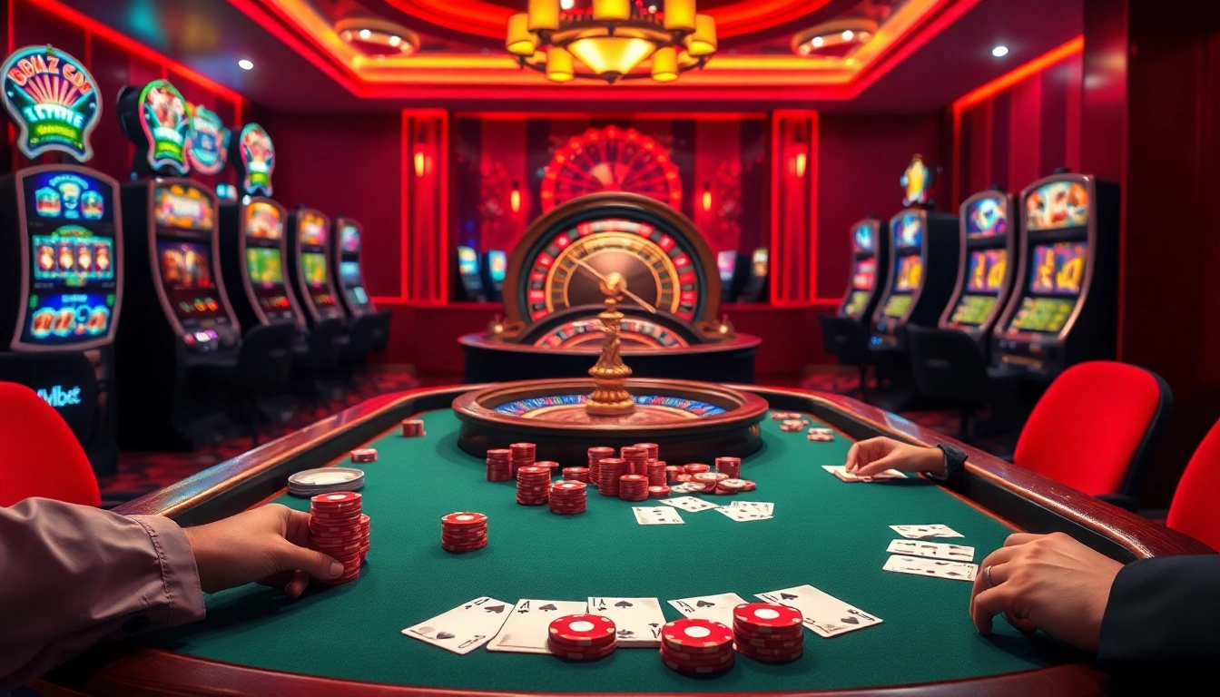 Experience the thrill of high-stakes play at MM88 COM with professional poker tables and vibrant slot machines.