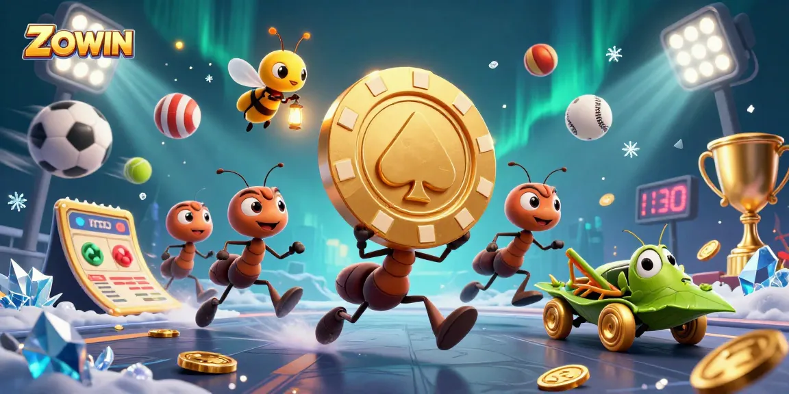 ZOWIN showcases ants in a heist, featuring dynamic sports elements and engaging betting visuals
