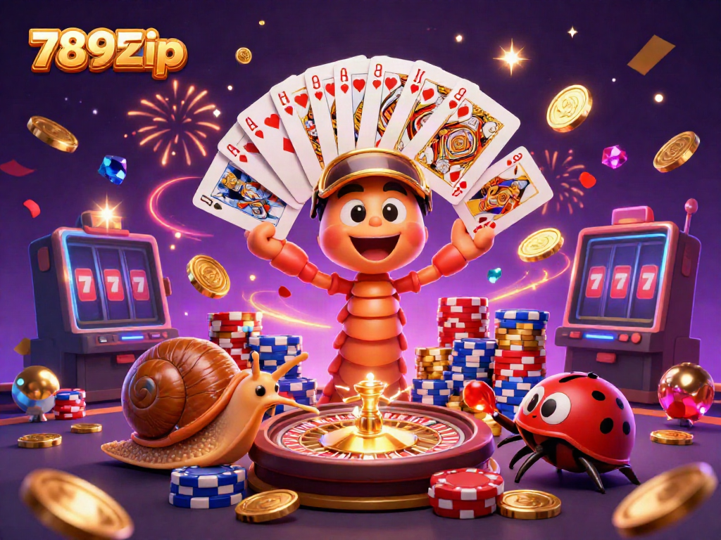 Experience vibrant casino action at 789F Zip with a colorful 3D dealer, high-stakes chips, and dazzling game elements.