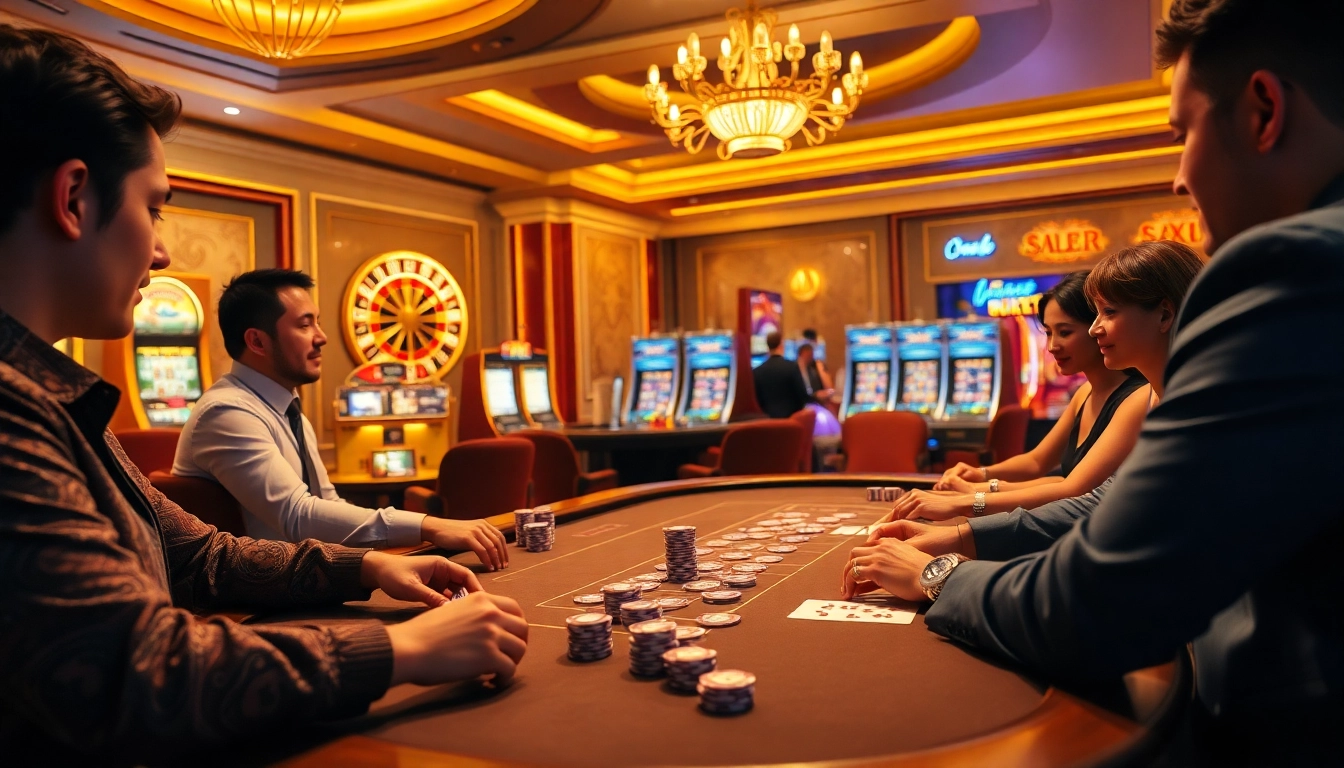 Engaging players participate in Đăng nhập sunwin at a vibrant casino poker table.
