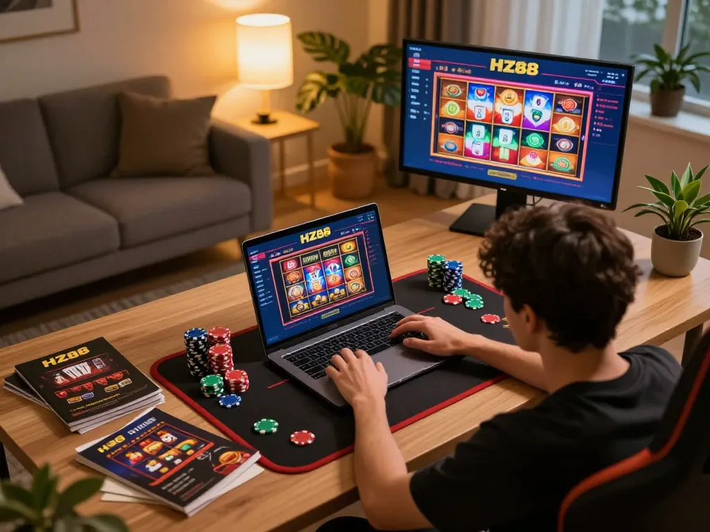 Engage in exciting gameplay at HZ88 casino with an immersive online setup featuring poker and slots.