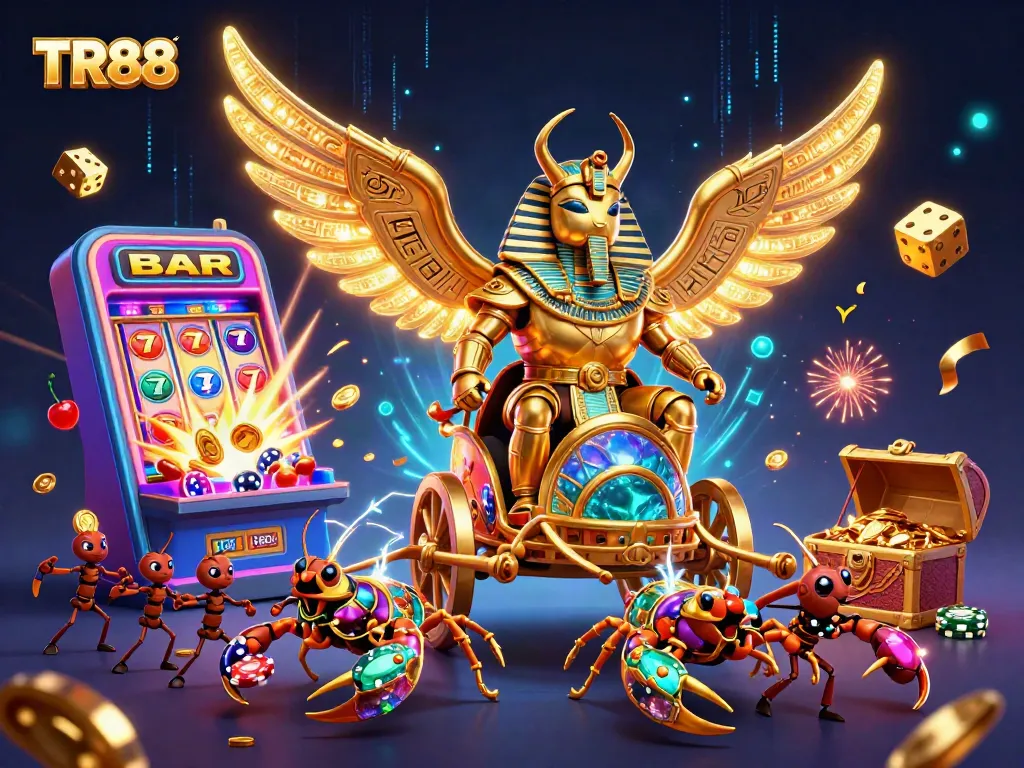 Win big with TR88's captivating casino world featuring vibrant 3D gaming elements.
