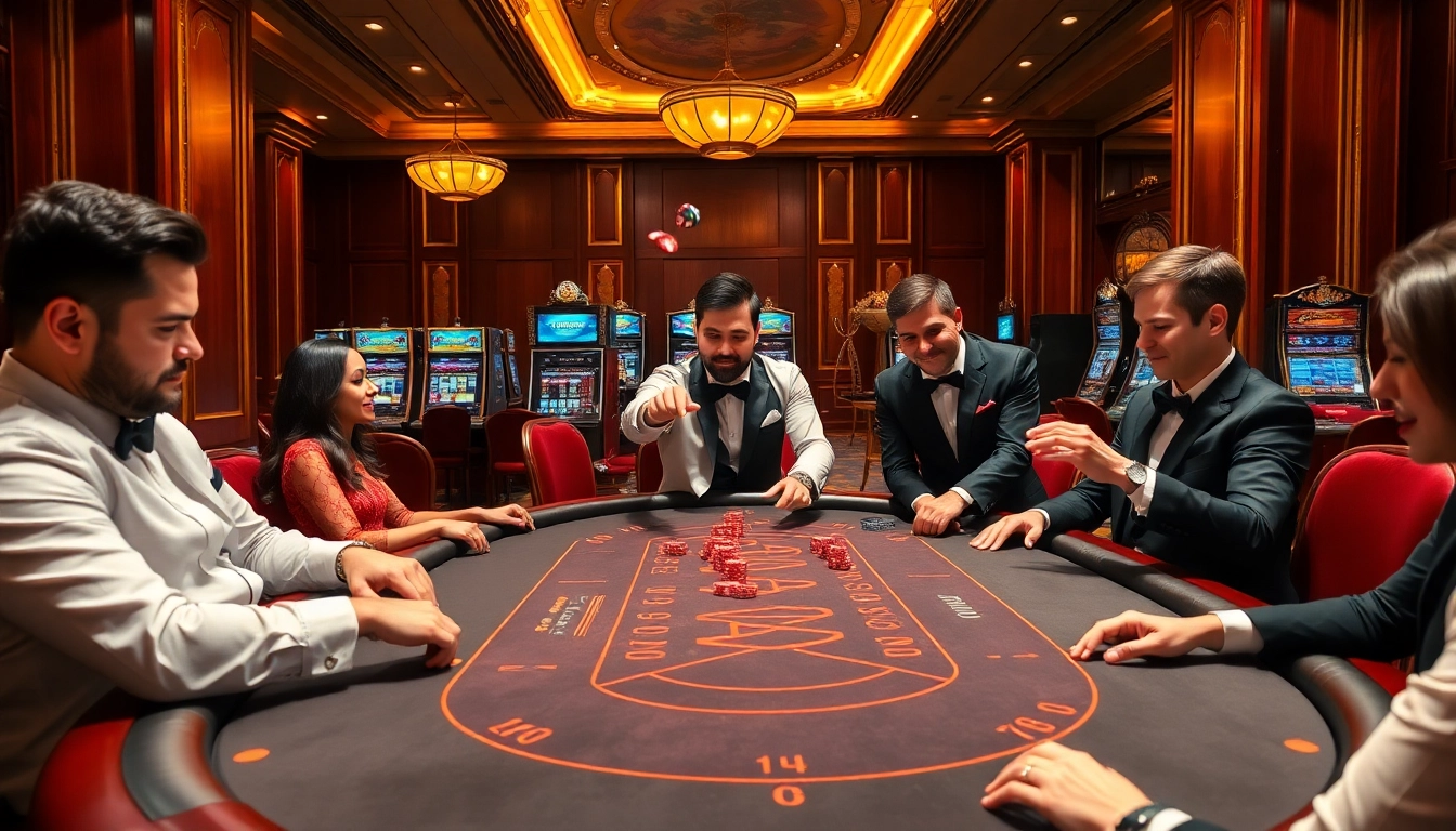 Exciting poker game at a luxurious casino featuring TV88 link elements and engaging players.