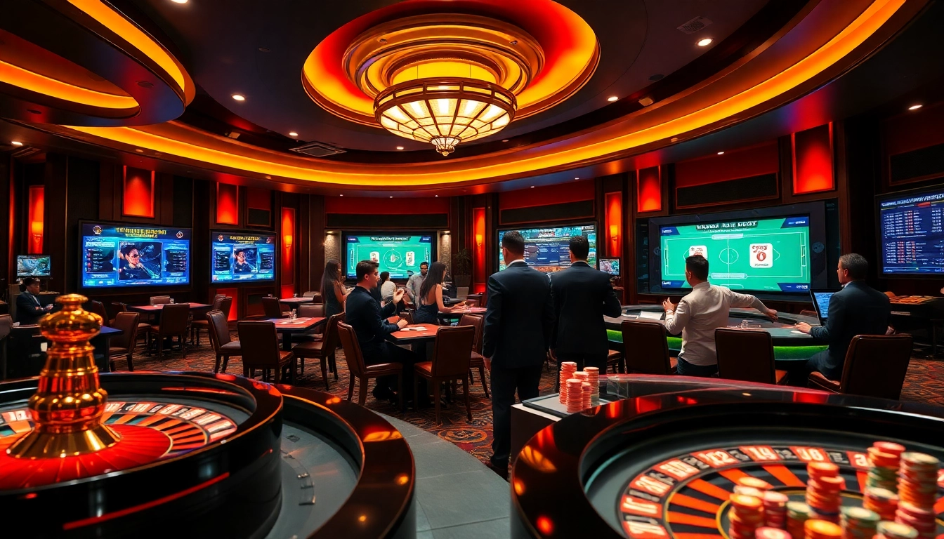 Tỷ lệ kèo bóng đá showcased in an elegant casino environment with roulette wheel and poker chips.