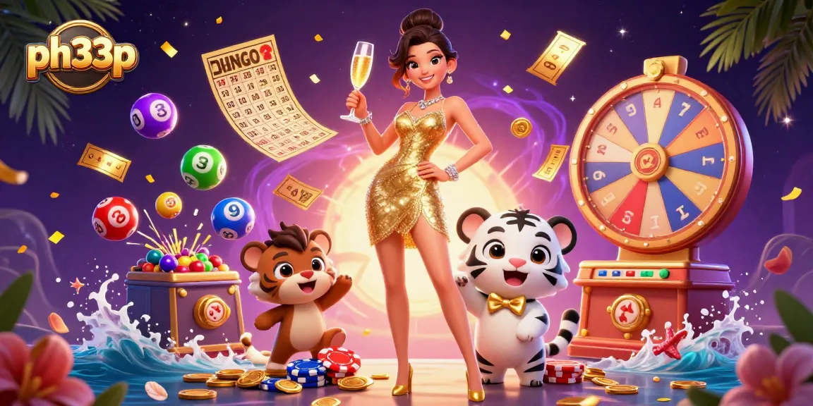 Experience thrilling wins at ph33p, a vibrant casino scene with a glamorous woman and lucky tiger.