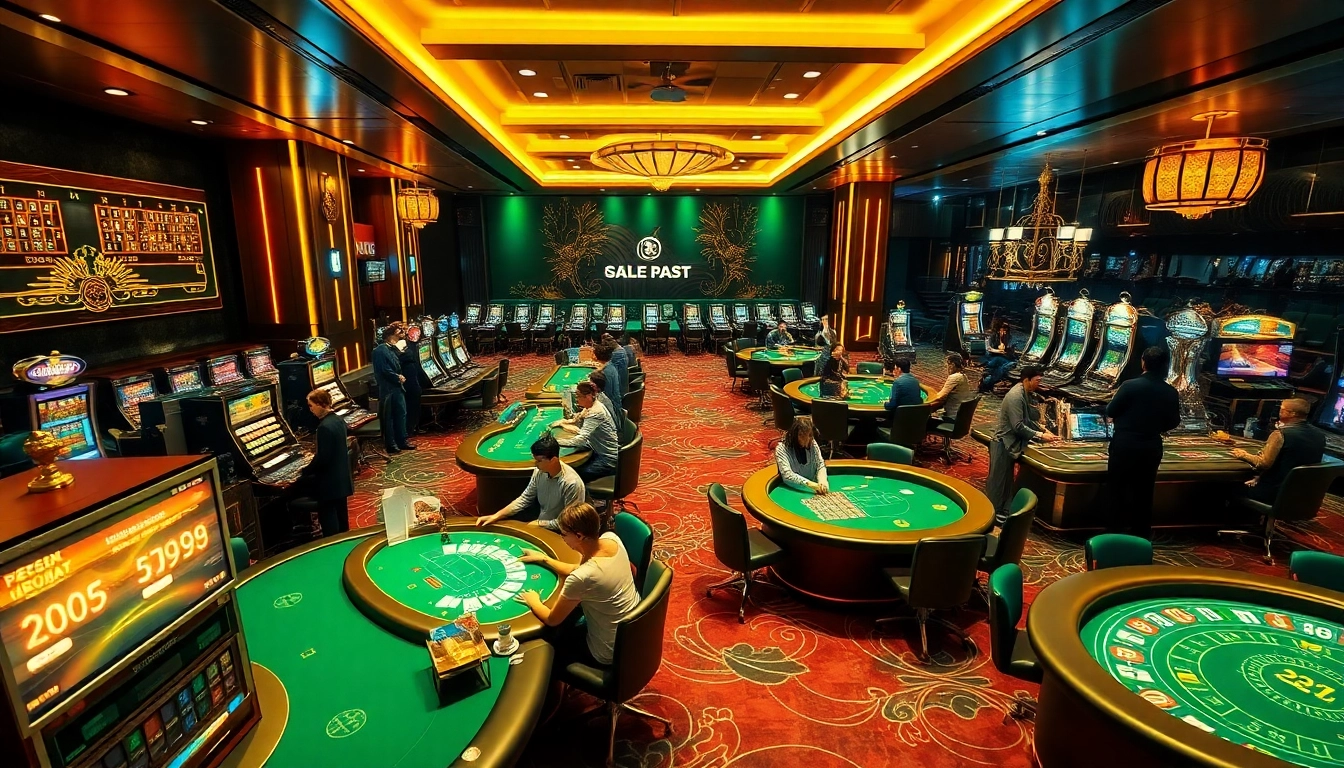 Players enjoying the thrilling GG88 game experience at a luxurious casino with vibrant slot machines.