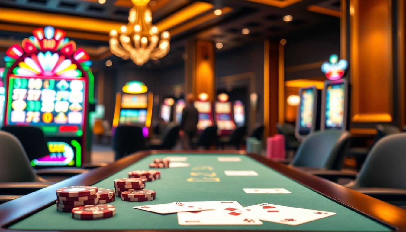 Experience the thrilling atmosphere of km1888b with high-stakes poker and vibrant slot machines.