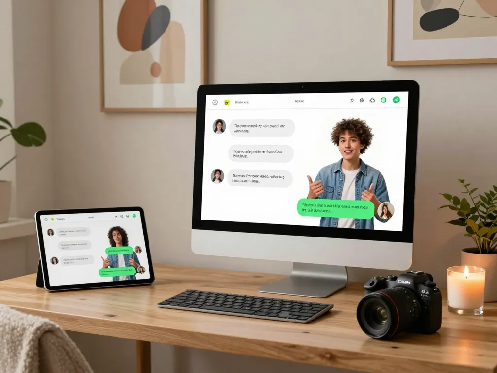 Engaging user interface for ai porn chat in a cozy home office.