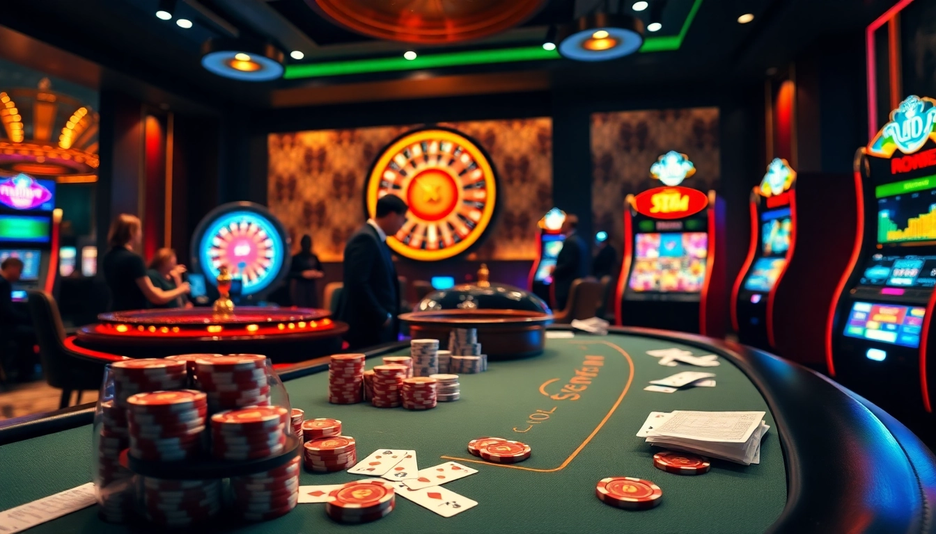 Experience the excitement of gambling on the trang chủ 888b with vibrant casino tables and slot machines.