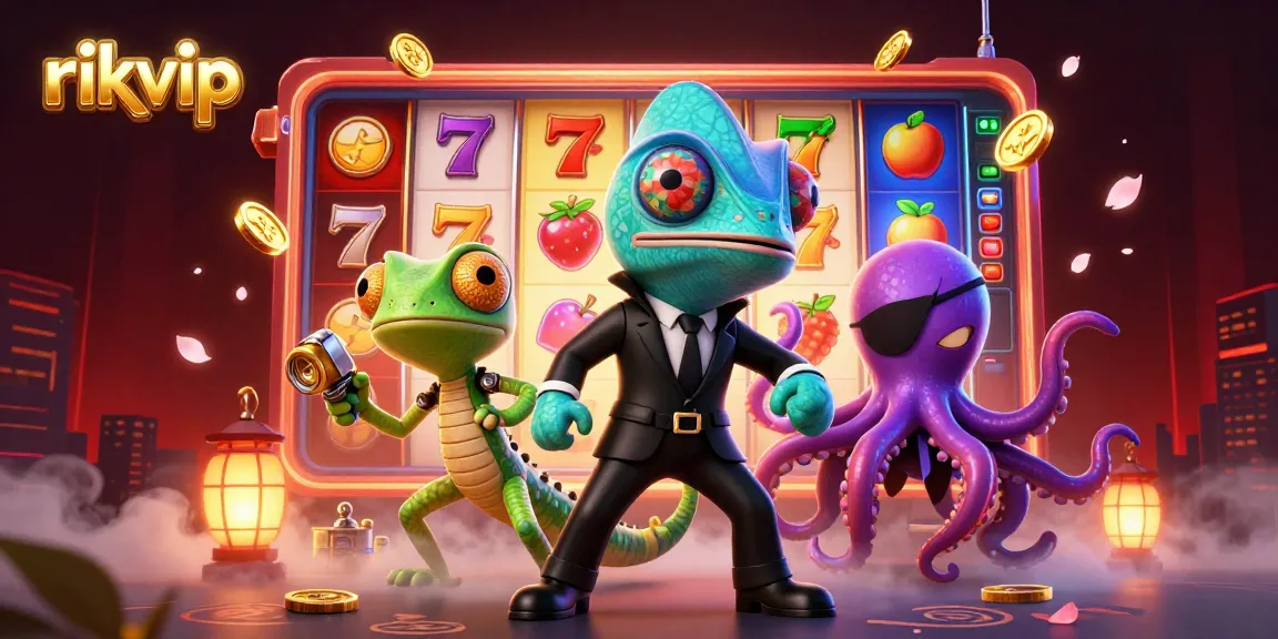 Spin the reels of rikvip with a vibrant slot machine scene featuring exciting game elements and characters.