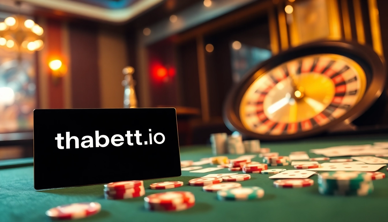 Experience the thrill of online gambling with thabett.io at an elegant casino table.