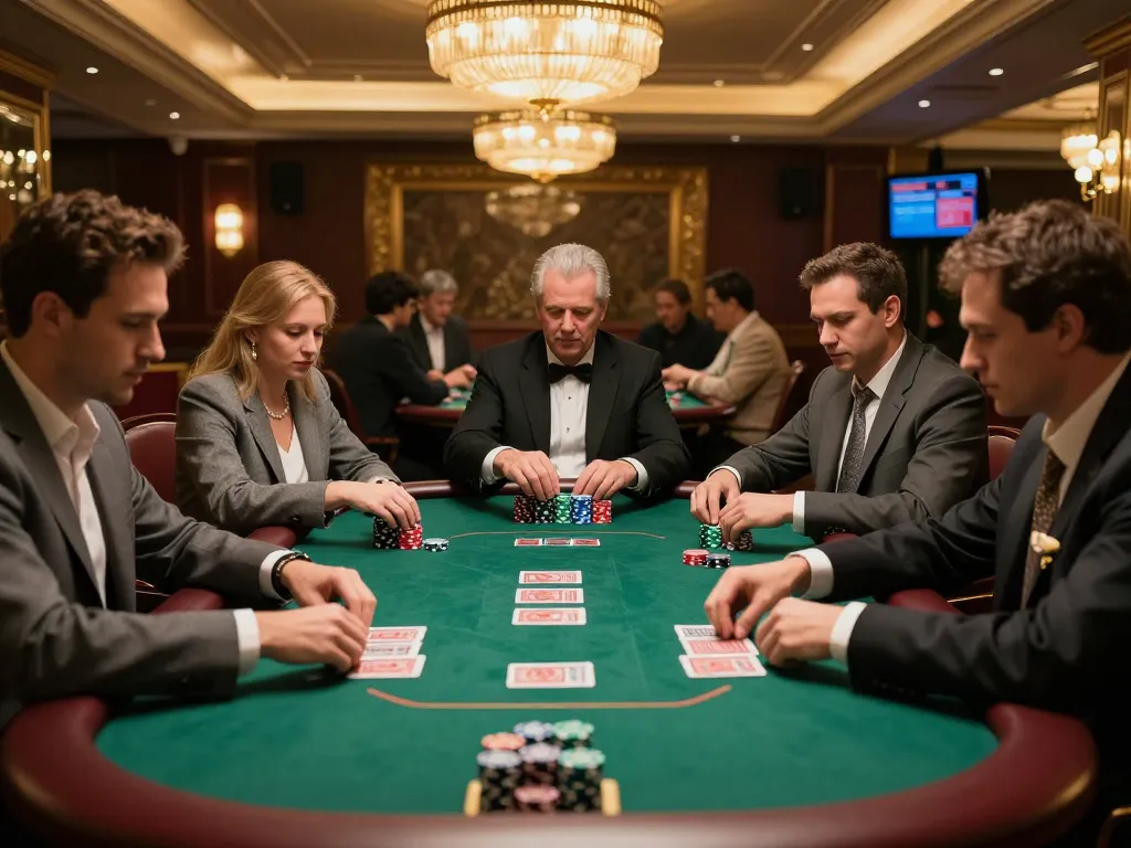 Engaged players at an S88 poker table placing bets and raising stakes in an upscale casino atmosphere.