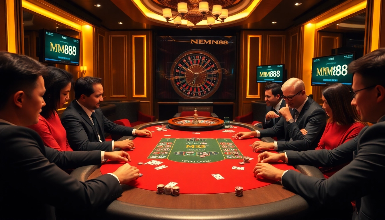 Playing poker at MM88.moe with elite players and vibrant casino atmosphere.