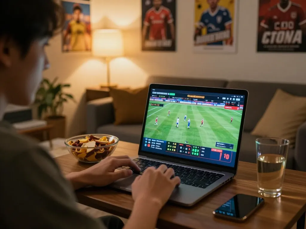 Cá Độ Bóng Đá Online betting setup showing excitement during live match.