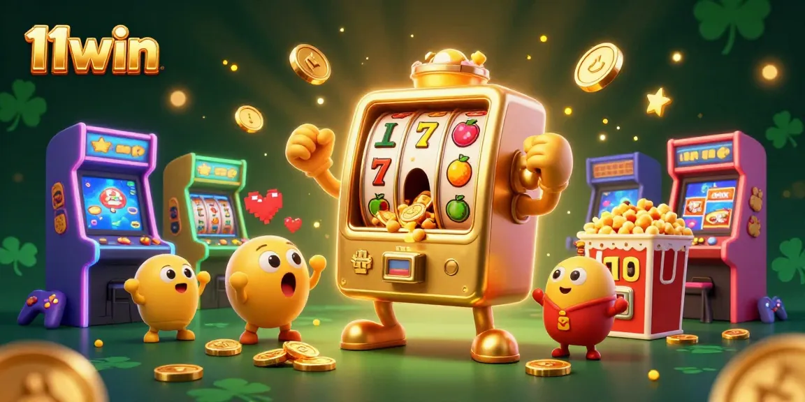 Experience the excitement of 11win with a vibrant scene of jackpot-winning slot machines.