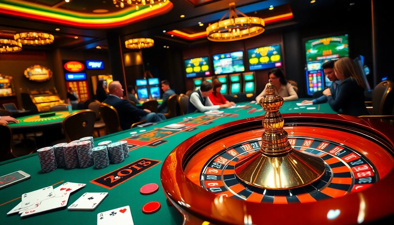 Engage in thrilling gambling at Nhà Cái QQ88 with poker chips and a roulette wheel in a luxurious casino atmosphere.