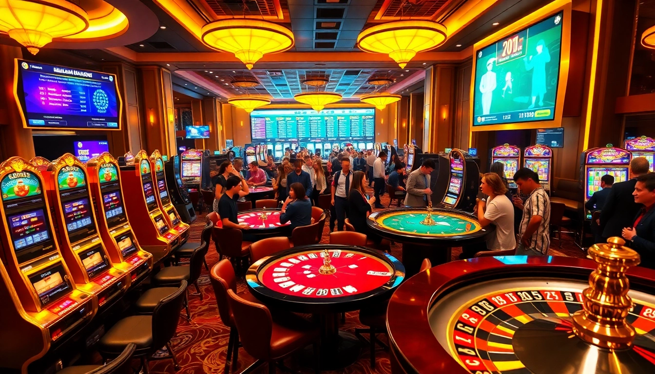 Experience the excitement of gambling at Luckywin com with vibrant casino visuals of games and players.