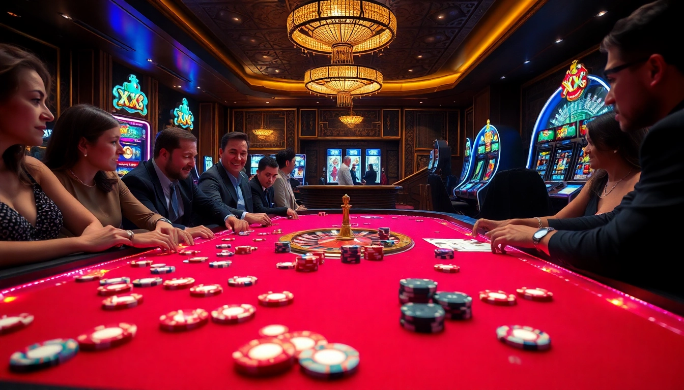 Engaged players at the XX 88 poker table enjoying high-stakes excitement in a luxurious casino setting.
