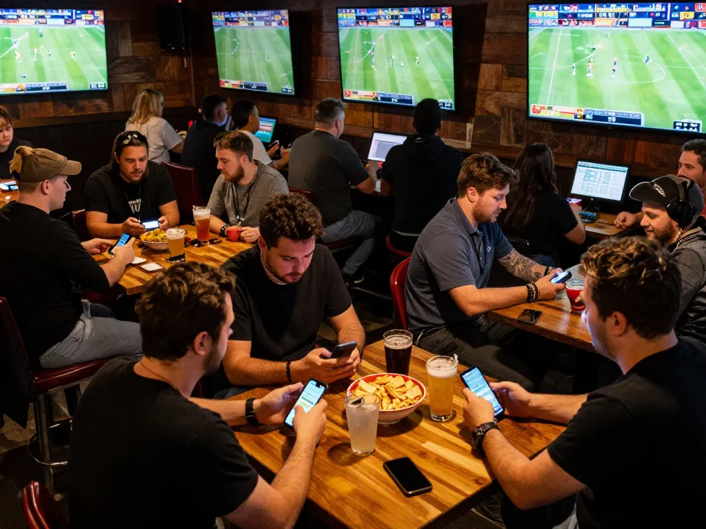 Fans engaged in sports betting at 7mcn, placing wagers while celebrating wins.