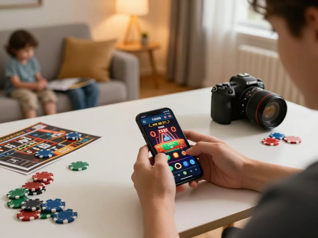 Engaged player using TX88 casino app on smartphone in cozy home setting