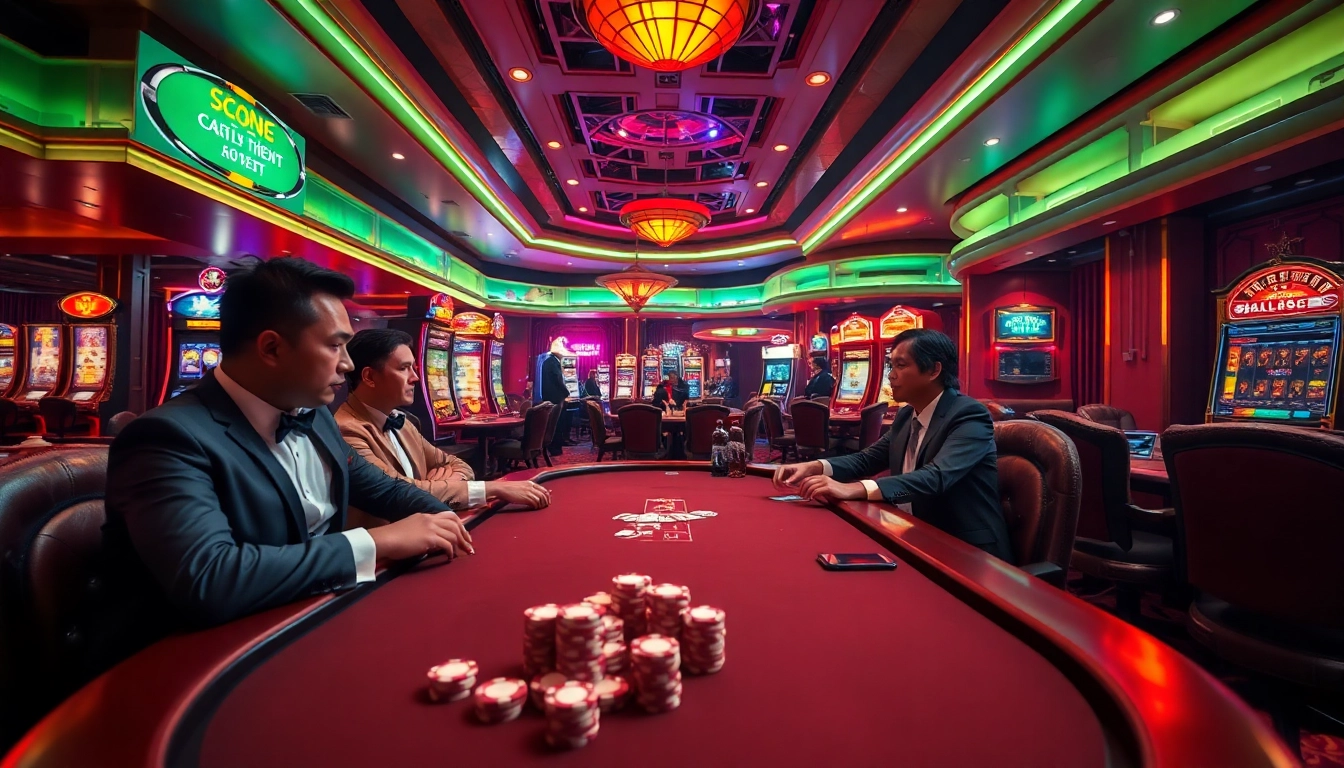 Experience the thrills of nhà cái uy tín ở việt nam with this dynamic gambling scene showcasing poker and slots.