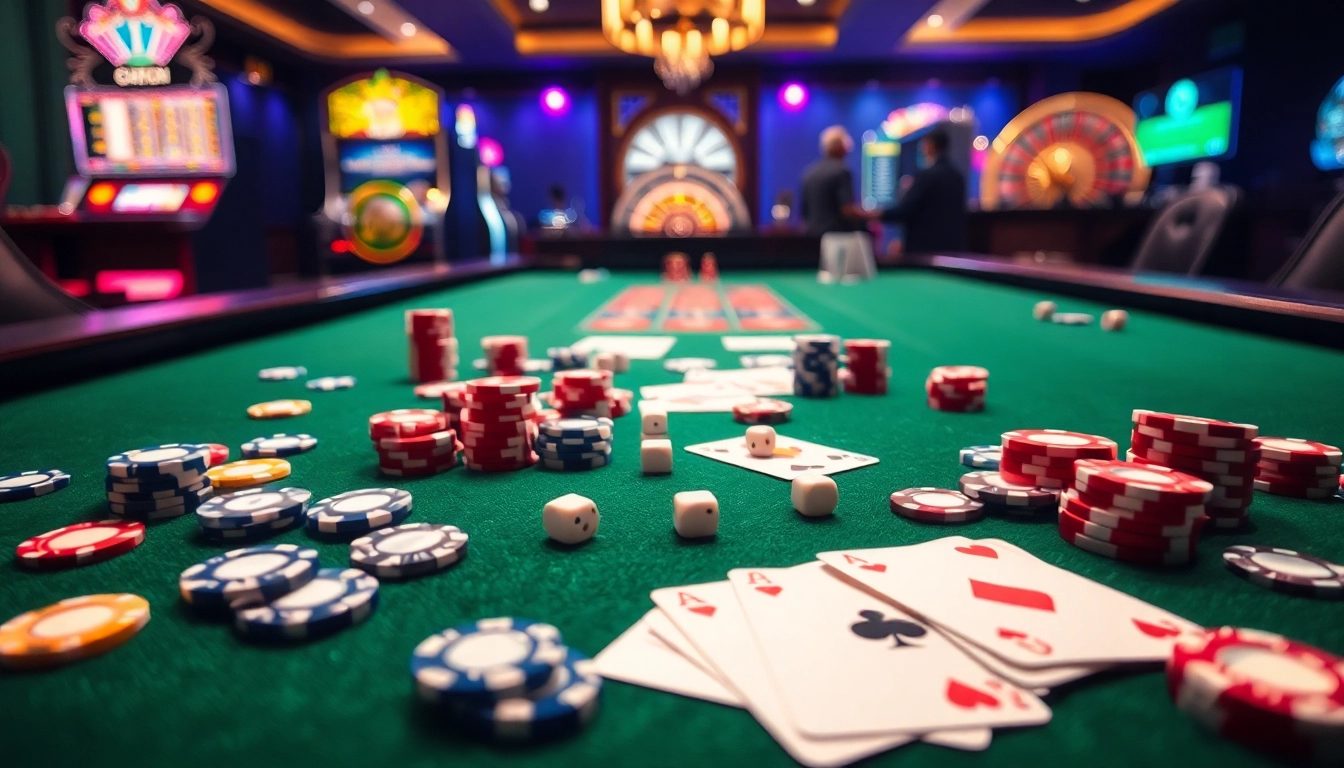 Kèo nhà cái 5 displayed on an elegant casino table featuring poker chips and cards.