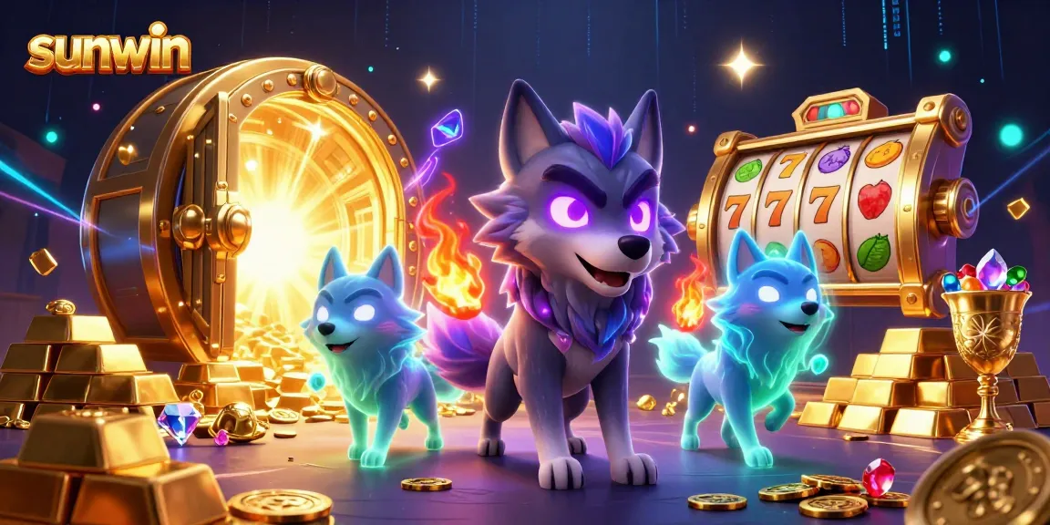 Win big with sunwin in an exciting 3D casino scene filled with treasure and gaming elements.