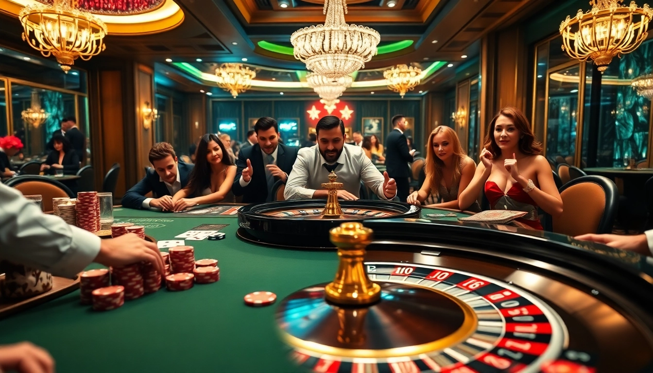 Gamblers enjoy high-stakes poker at an elegant casino scene inspired by https://xx88.boats/ with vibrant colors and thrilling atmosphere.