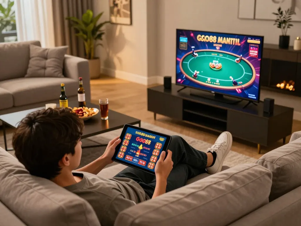 Tải Go88 for exciting online poker gameplay on tablet with cozy home setup.
