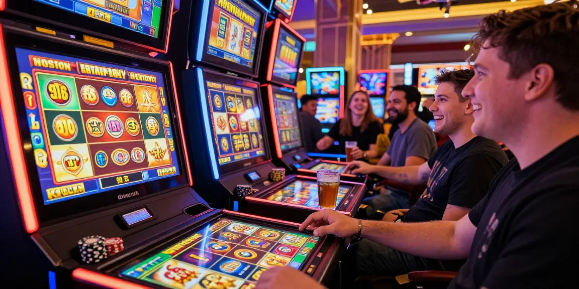 Engaged players enjoying buy feature slots in an exciting casino setting