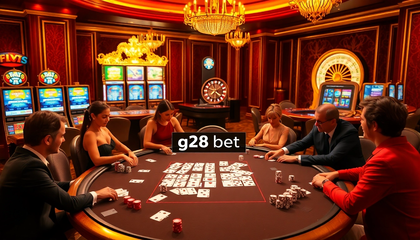 Experience the thrill of g28 bet at a luxurious casino table with vibrant poker action.