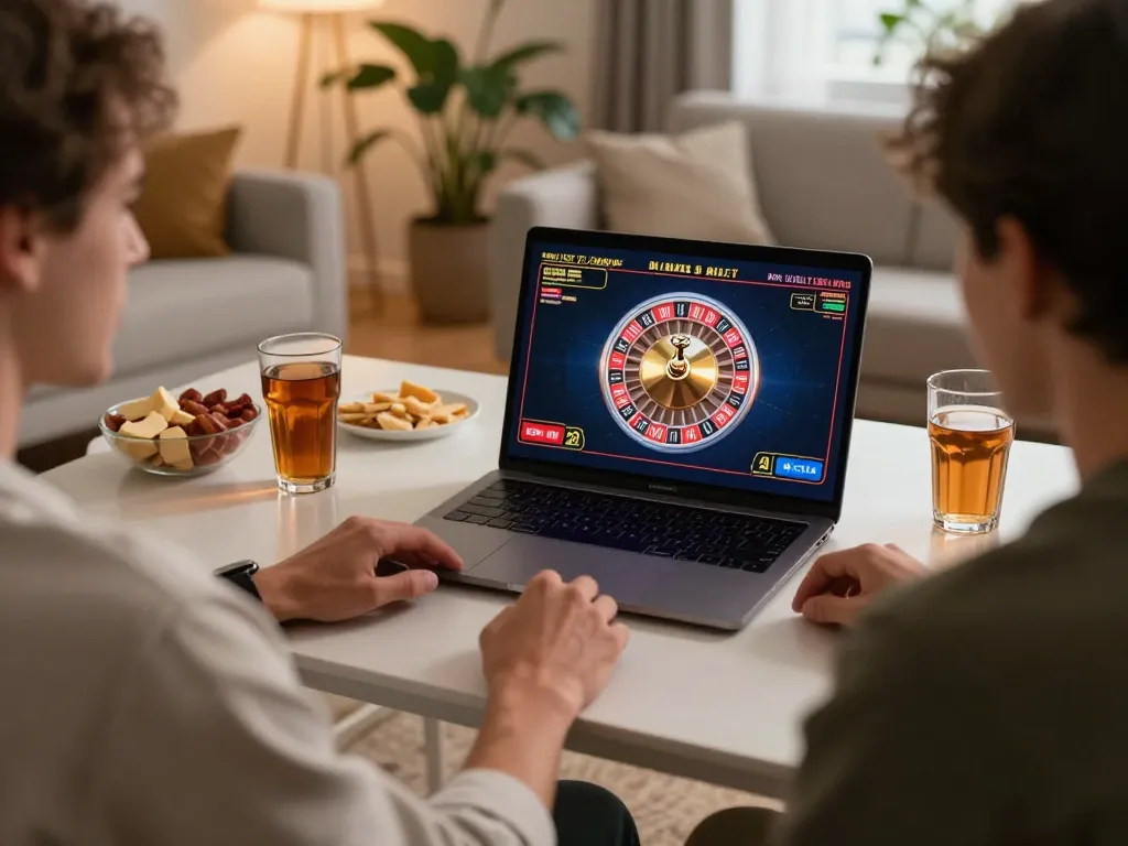 Player engaging with pg88 online gaming interface on laptop in cozy home setting