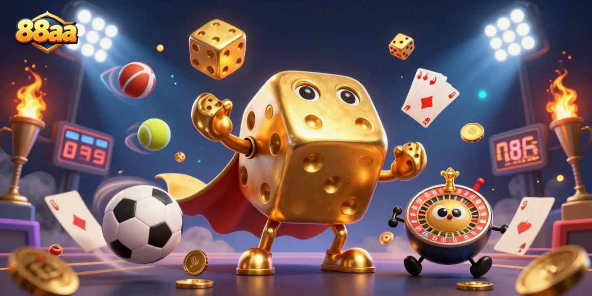 Engage with the thrilling world of 88aa by trying your luck with golden dice and sports betting elements.