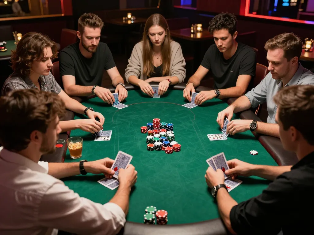 B52Club players engaging in an exciting poker game night with vibrant chips and focused expressions
